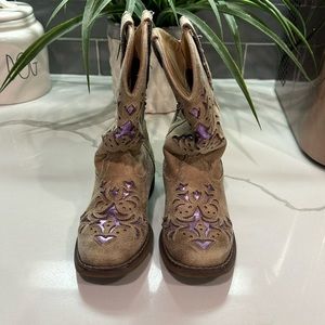 Cowgirl boots with a little purple detail.
